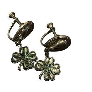 Silver tone four leaf clover earrings